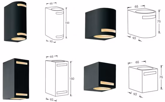 Verre trempé d'extrusion d'aluminium 1 * GU10 1 * lampe halogène 35W ou 1 * 5W ampoule LED lampes de rondelle murale haut ou bas lumières de jardin lumières extérieures LED applique murale